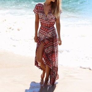 NWT Boho Button up Floral Split Maxi Dress